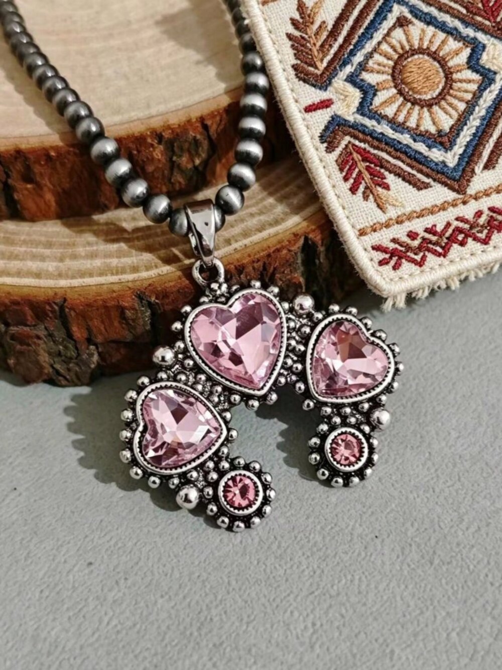Bohemian Style Pink Gemstone Pendant Necklace